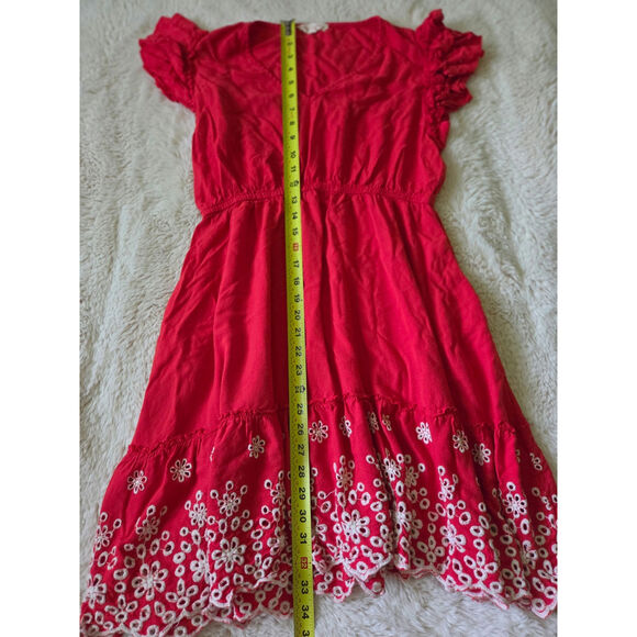 Solitaire Eyelet Floral design Ruffle sleeved mini dress womens size Medium - Picture 5 of 6